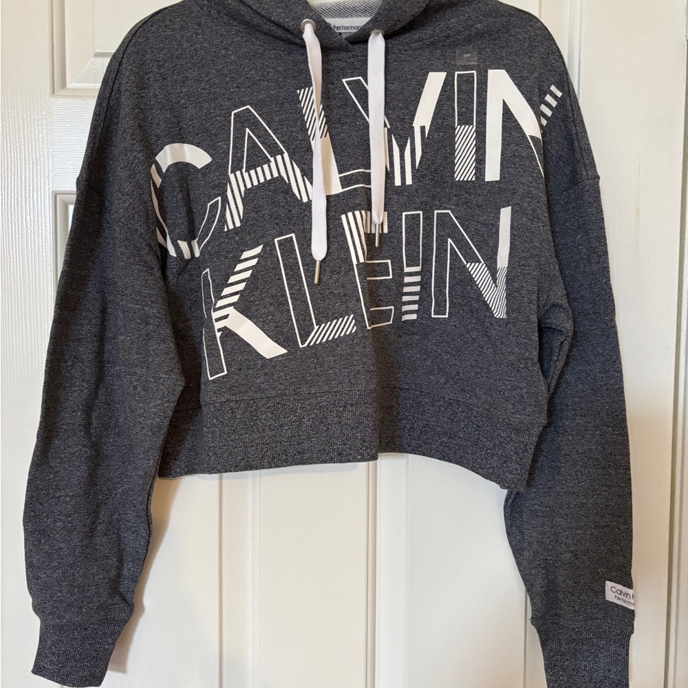 Calvin Klein Gray Cropped Sweater with Ribbed Cuffs